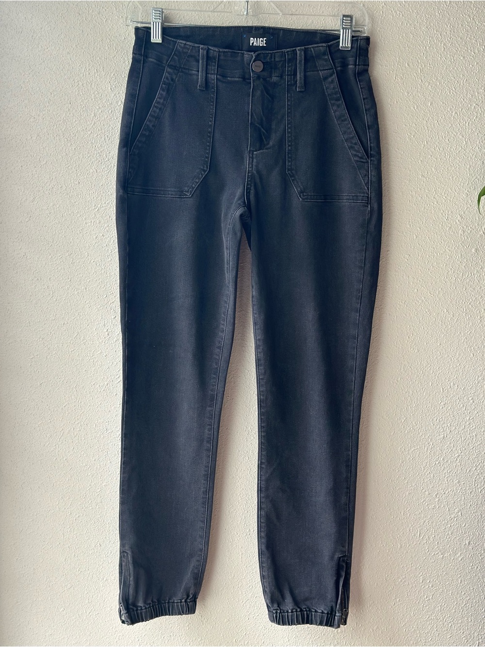 PAIGE Denim Mayslie Jogger Pants Black Charcoal Washed Utility Cargo Crop Sz 25